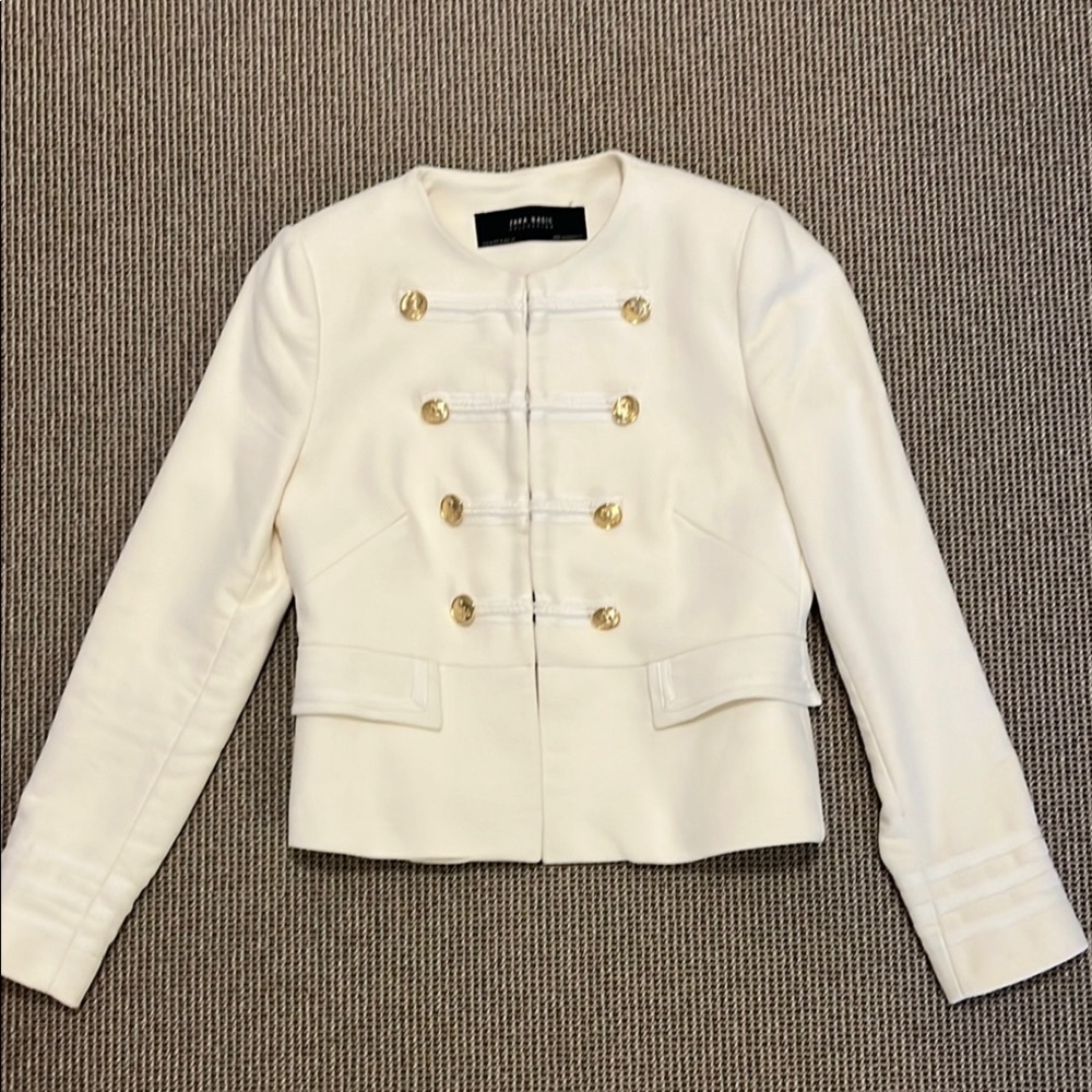 Zara White/Cream Military Style Blazer Jacket. Size Medium.